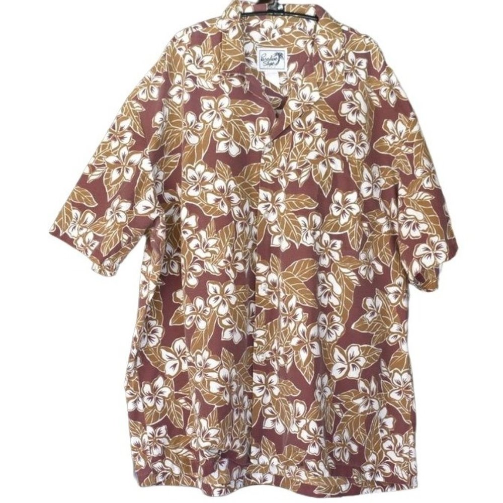 Men's  Paradise Style Traditional Brown Hawaiian Print Dad Shirt XL